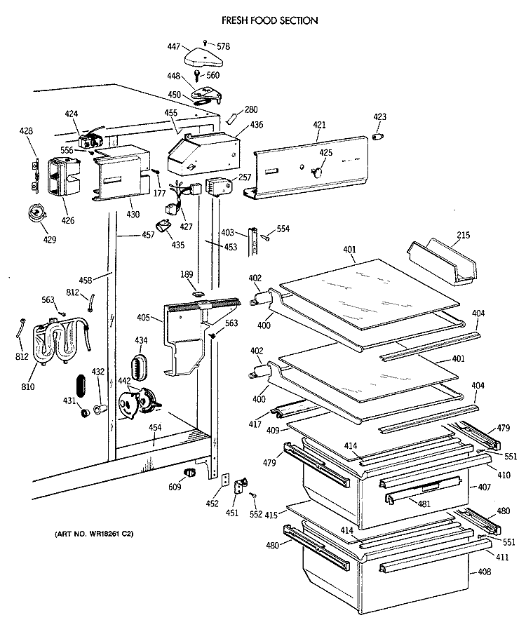 FRESH FOOD SECTION Diagram and Parts List for CSX22GRXAWW  Hotpoint Refrigerator