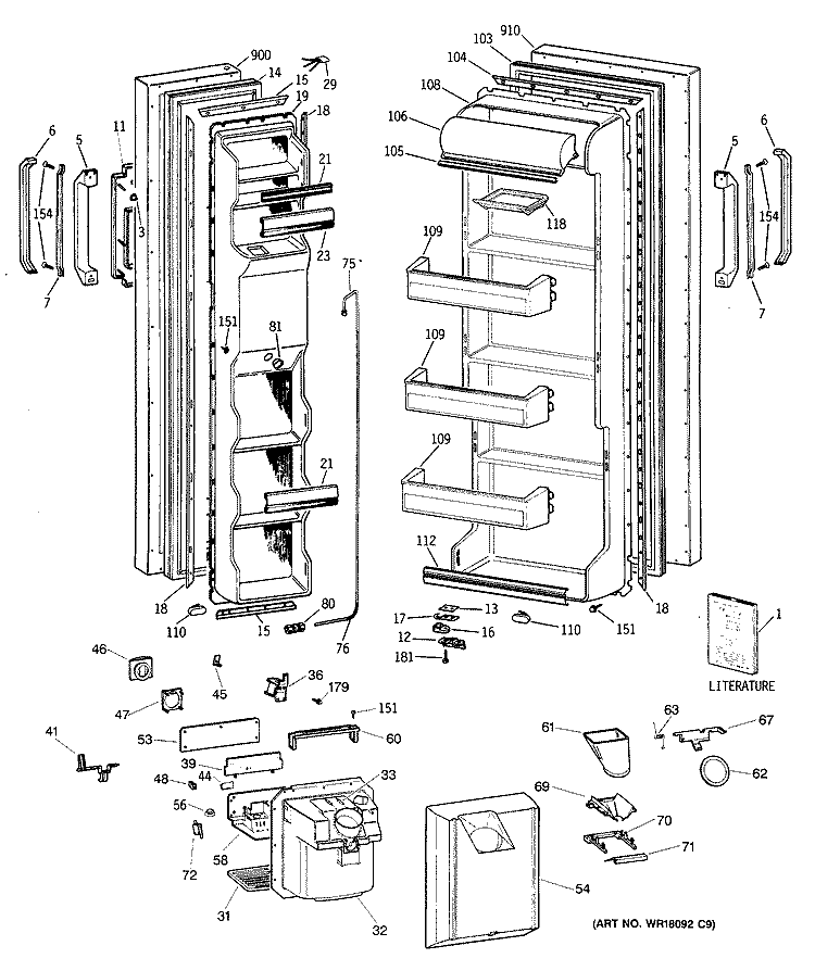 Section Diagram and Parts List for CSX24KWXAWH  Hotpoint Refrigerator