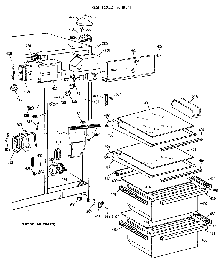 FRESH FOOD SECTION Diagram and Parts List for CSX24KWXAWH  Hotpoint Refrigerator