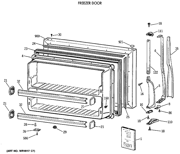 FREEZER DOOR Diagram and Parts List for CTT21GAXBRAA  Hotpoint Refrigerator
