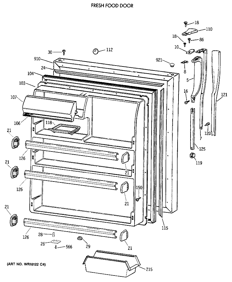 FRESH FOOD DOOR Diagram and Parts List for CTT21GAXBRAA  Hotpoint Refrigerator