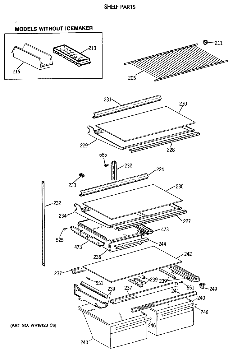 SHELF PARTS Diagram and Parts List for CTT21GAXBRAA  Hotpoint Refrigerator