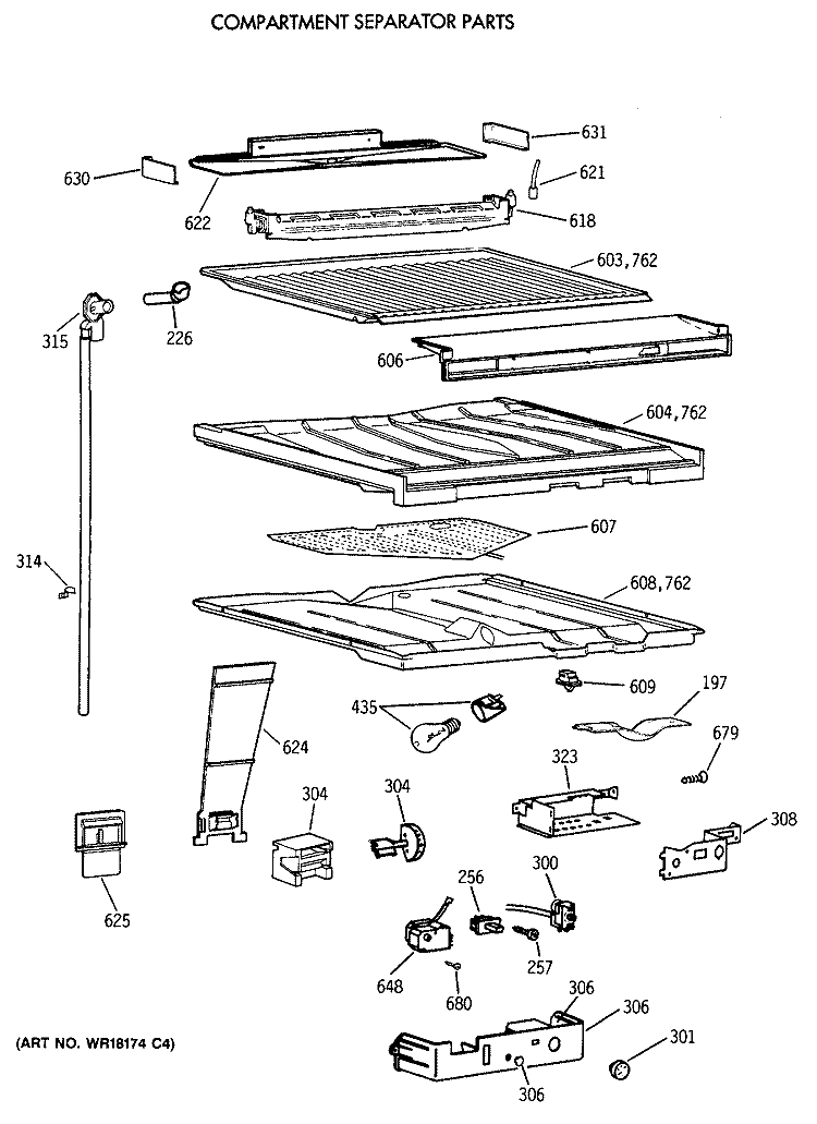 COMPARTMENT SEPARATOR PARTS Diagram and Parts List for CTT21GAXBRAA  Hotpoint Refrigerator
