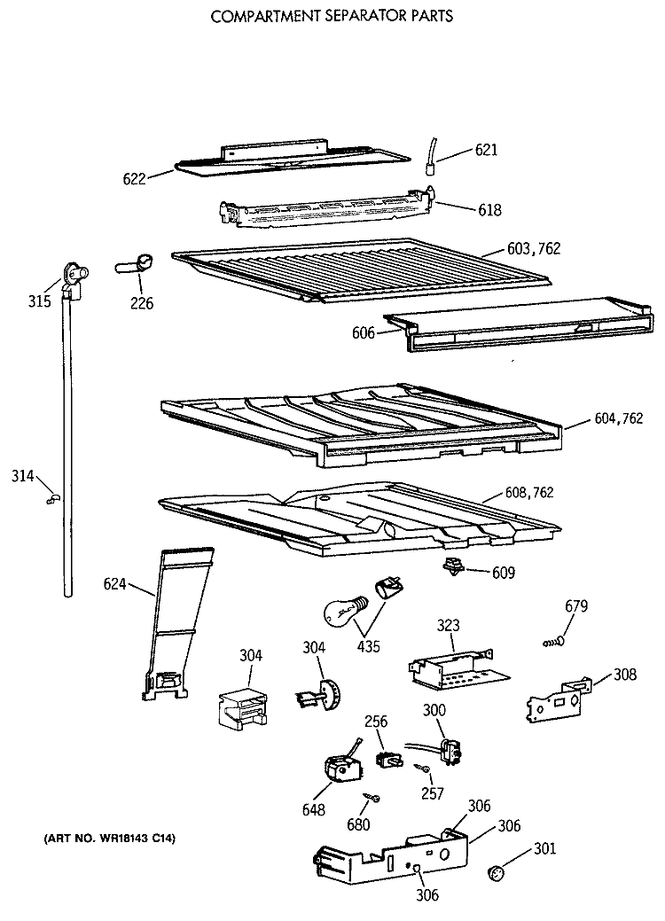 COMPARTMENT SEPARATOR PARTS Diagram and Parts List for CTX18CAXCLWH  Hotpoint Refrigerator