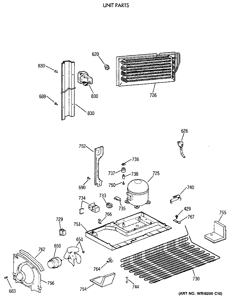 UNIT PARTS Diagram and Parts List for CTX18CAXCLWH  Hotpoint Refrigerator