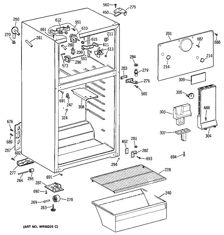 Section Diagram and Parts List for CTX18LYYBRWH  Hotpoint Refrigerator