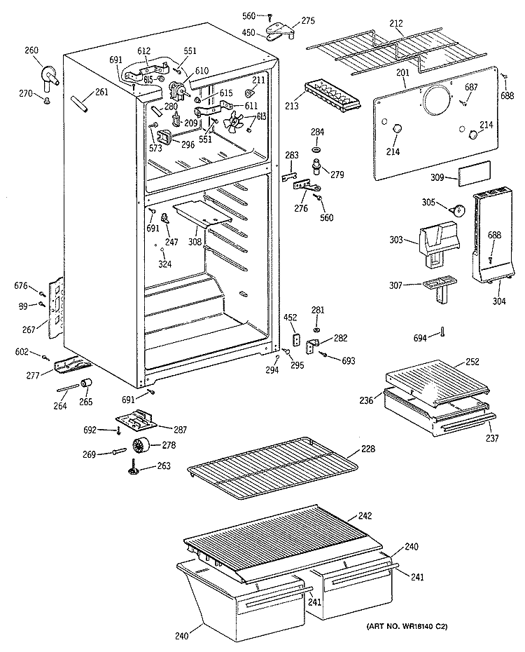 Section Diagram and Parts List for CTG14EAXHRWH  Hotpoint Refrigerator