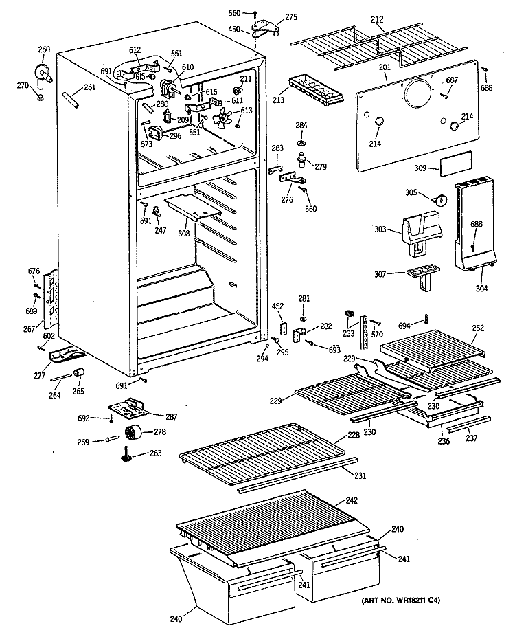 Section Diagram and Parts List for CTG16EAXHRWH  Hotpoint Refrigerator