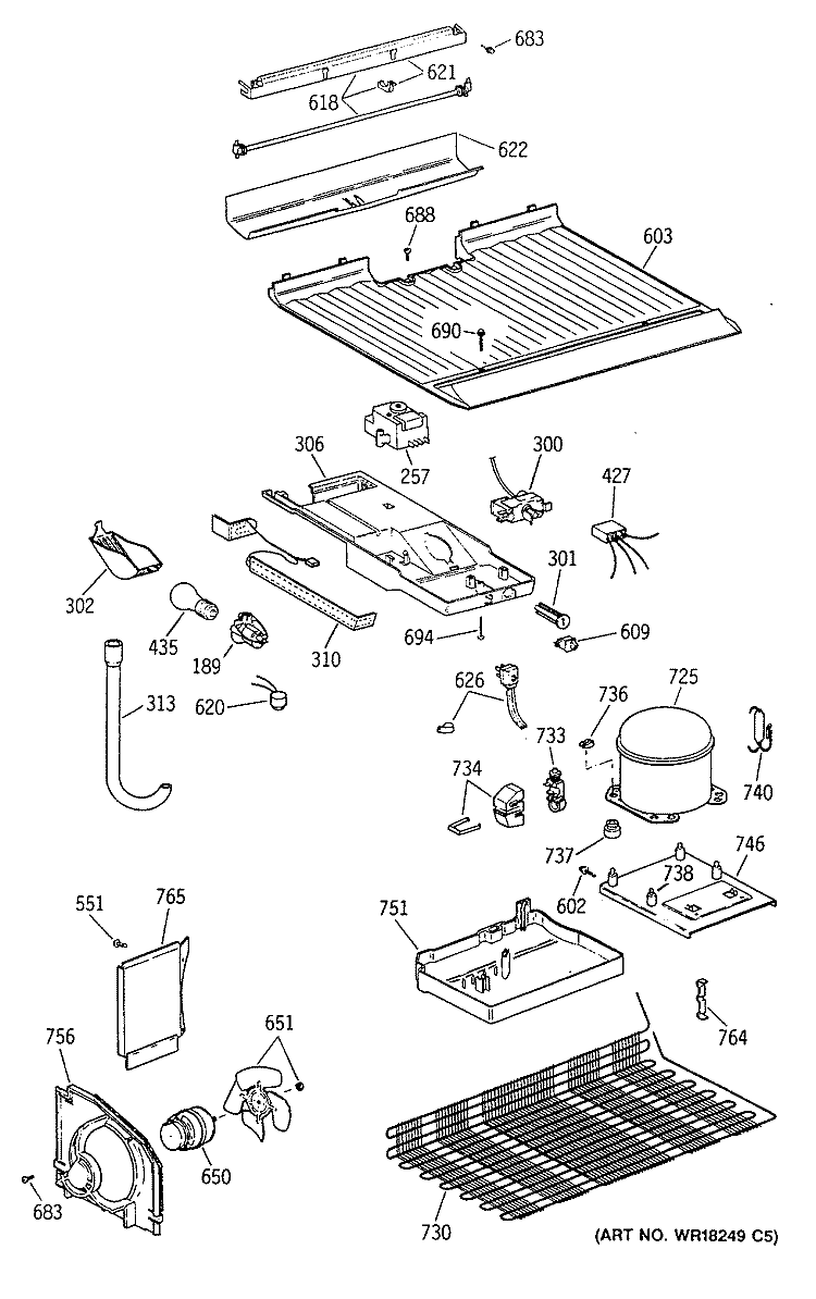Section Diagram and Parts List for CTG16EAXHRWH  Hotpoint Refrigerator