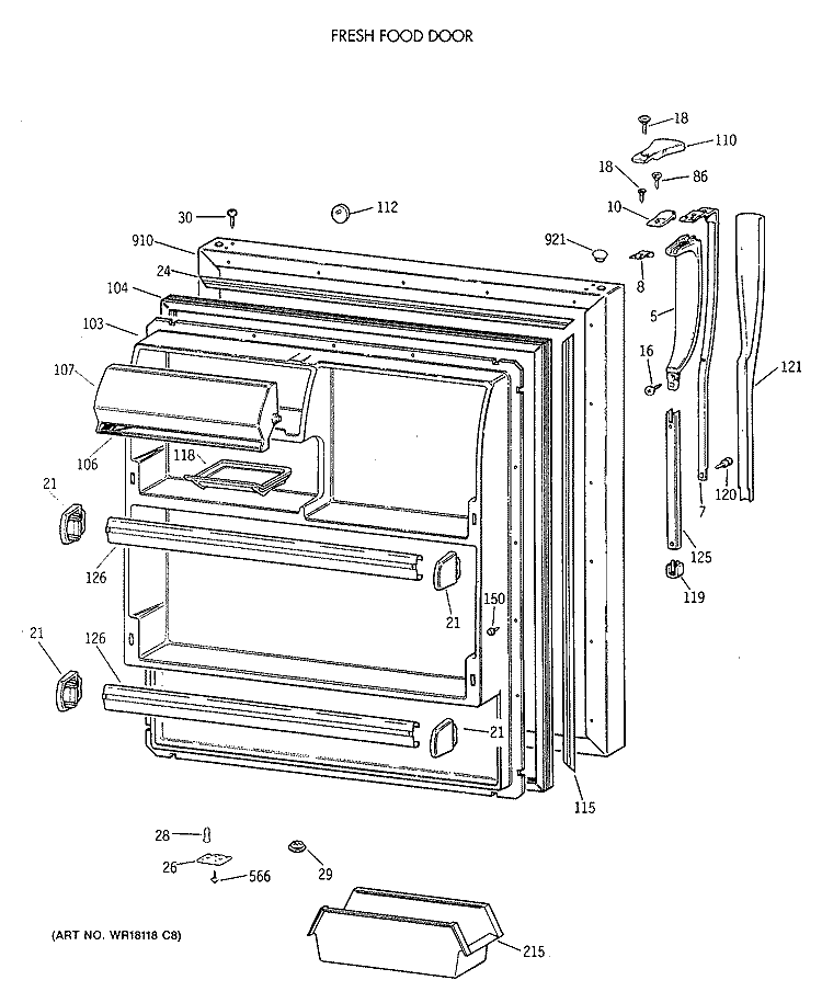 FRESH FOOD DOOR Diagram and Parts List for CTX18BAXERAD  Hotpoint Refrigerator