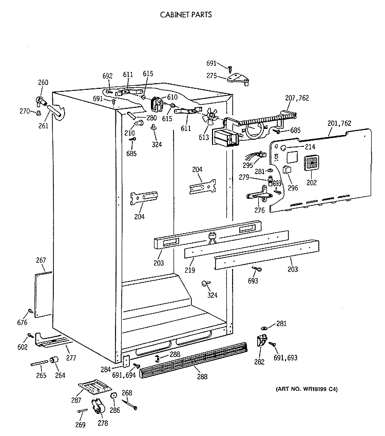CABINET PARTS Diagram and Parts List for CTX18BAXERAD  Hotpoint Refrigerator