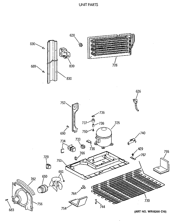 UNIT PARTS Diagram and Parts List for CTX18BAXERAD  Hotpoint Refrigerator