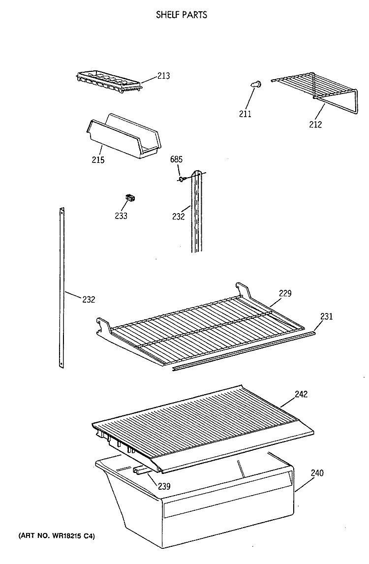 SHELF PARTS Diagram and Parts List for CTX18CAXERAD  Hotpoint Refrigerator