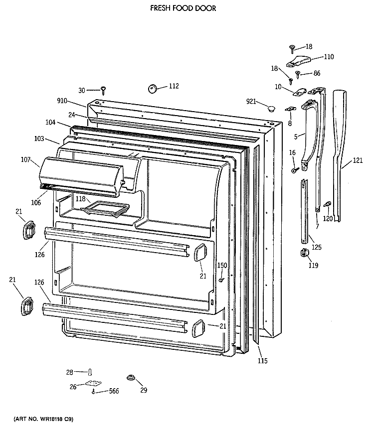 FRESH FOOD DOOR Diagram and Parts List for CTX18CAXARWH  Hotpoint Refrigerator
