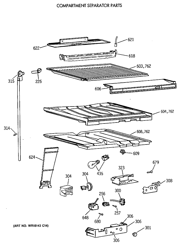 COMPARTMENT SEPARATOR PARTS Diagram and Parts List for CTX18CAXARWH  Hotpoint Refrigerator