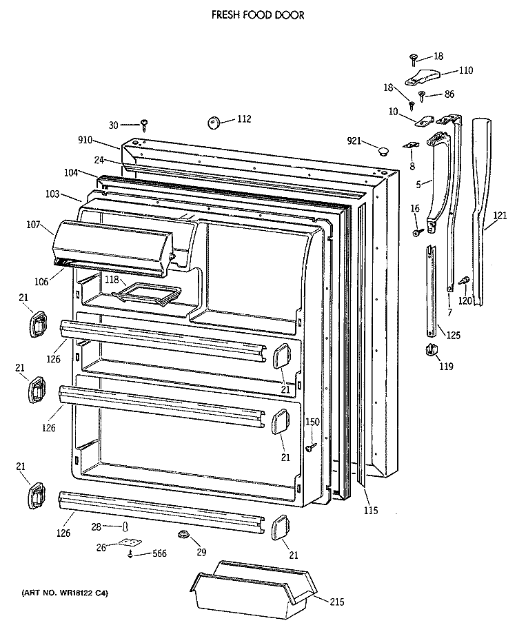 FRESH FOOD DOOR Diagram and Parts List for CTX21EAXARWH  Hotpoint Refrigerator