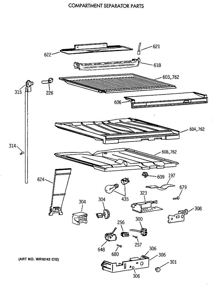 COMPARTMENT SEPARATOR PARTS Diagram and Parts List for CTX21EAXARWH  Hotpoint Refrigerator