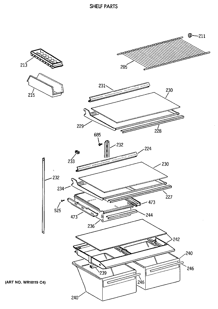 SHELF PARTS Diagram and Parts List for CTX18GAXARWW  Hotpoint Refrigerator