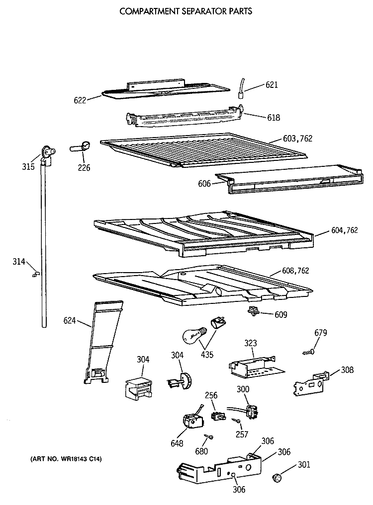 COMPARTMENT SEPARATOR PARTS Diagram and Parts List for CTX18GAXARWW  Hotpoint Refrigerator