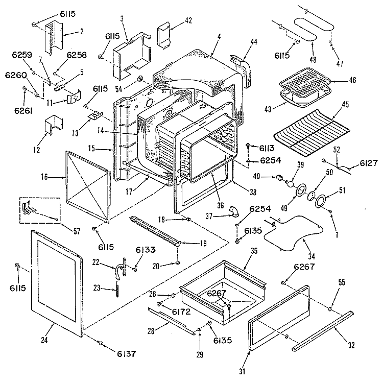 Section Diagram and Parts List for L3B360GL0BG  General Electric Range
