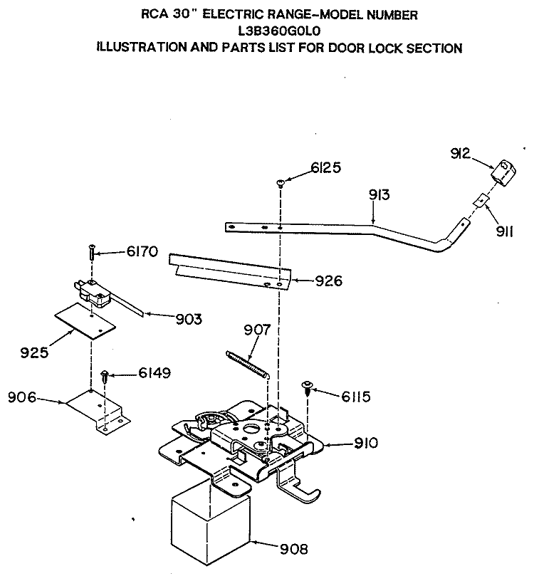 ILLUSTRATION AND PARTS LIST FOR DOOR LOCK SECTION Diagram and Parts List for L3B360GL0BG  General Electric Range