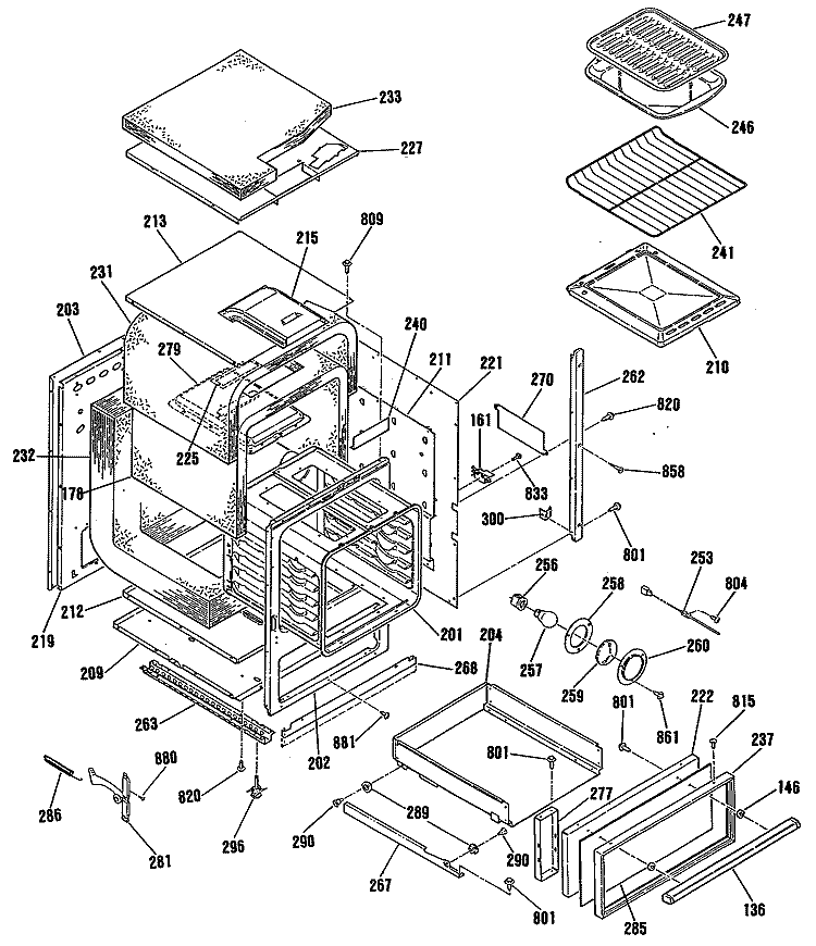 Section Diagram and Parts List for L2J345GEL2  General Electric Range