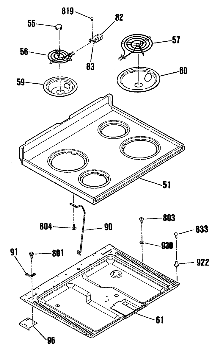 Section Diagram and Parts List for L3B130GL2  General Electric Range