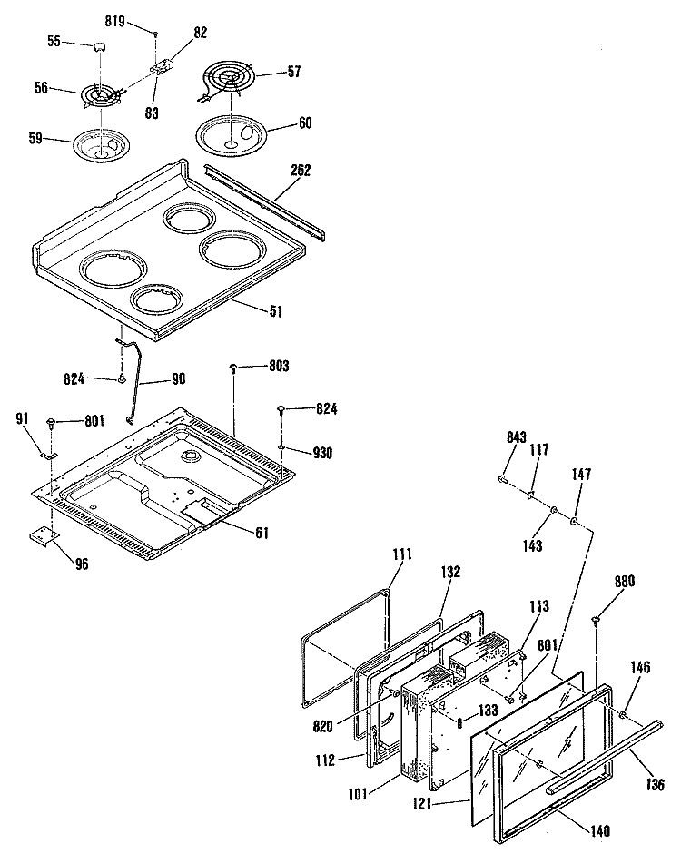 Section Diagram and Parts List for L3B325GL4  General Electric Range
