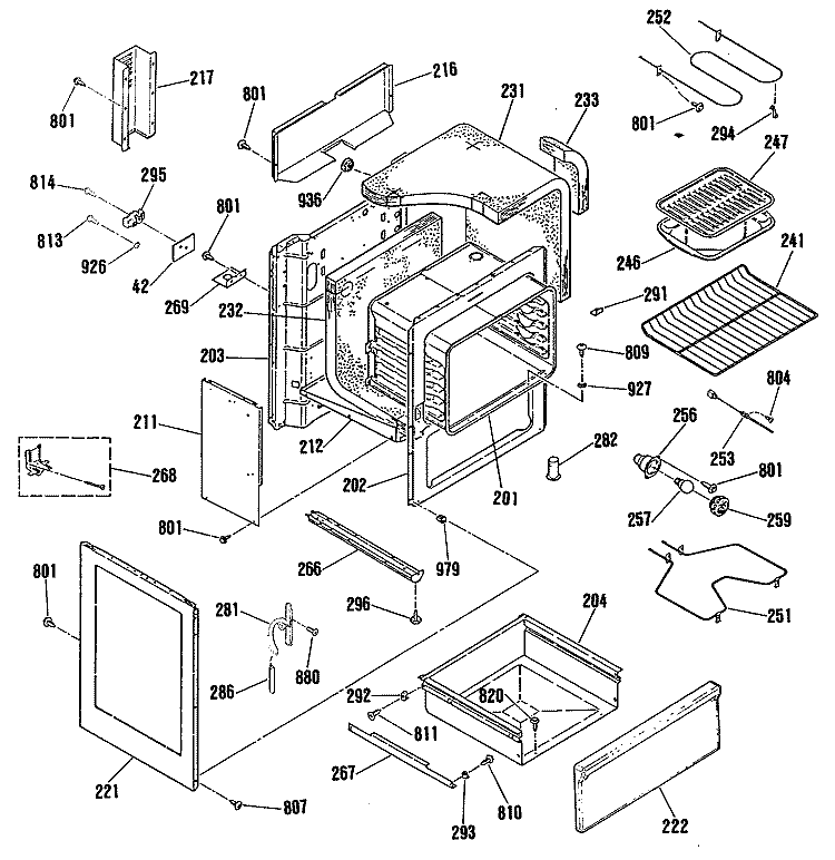 Section Diagram and Parts List for L3B325GL4  General Electric Range