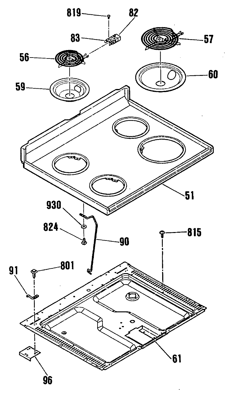 Section Diagram and Parts List for LEB316GR1WH  General Electric Range