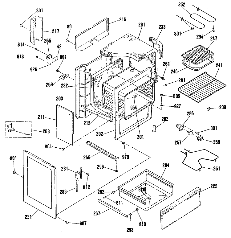Section Diagram and Parts List for LEB316GR1WH  General Electric Range