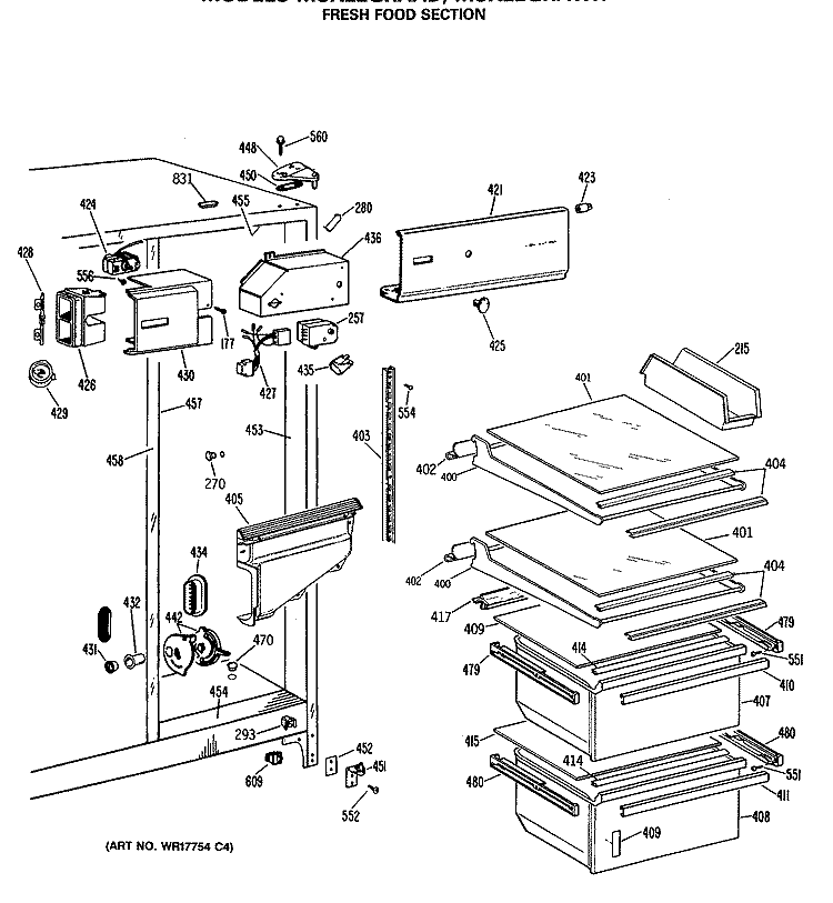 FRESH FOOD SECTION Diagram and Parts List for MSX22GRAAD  General Electric Refrigerator
