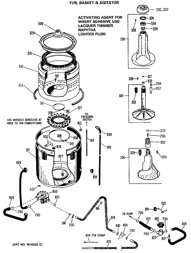 TUB, BASKET & AGITATOR Diagram and Parts List for WRW5705RBL  General Electric Washer