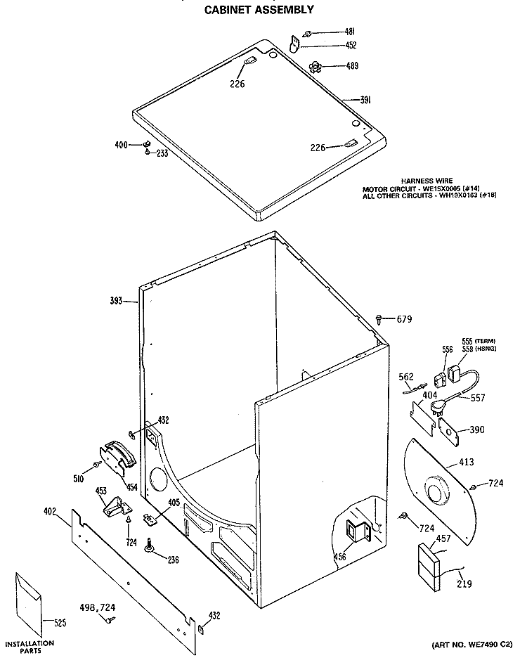 CABINET ASSEMBLY Diagram and Parts List for DRL1555RBL  General Electric Dryer