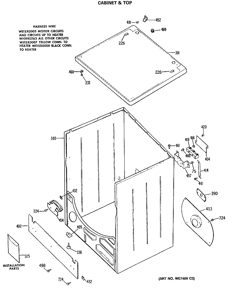 CABINET & TOP Diagram and Parts List for DRB2655RALWW  General Electric Dryer