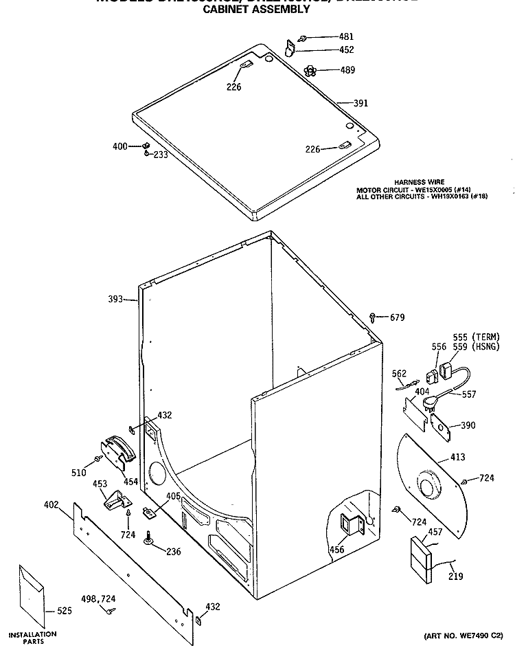CABINET ASSEMBLY Diagram and Parts List for DRL2455RCL  General Electric Dryer