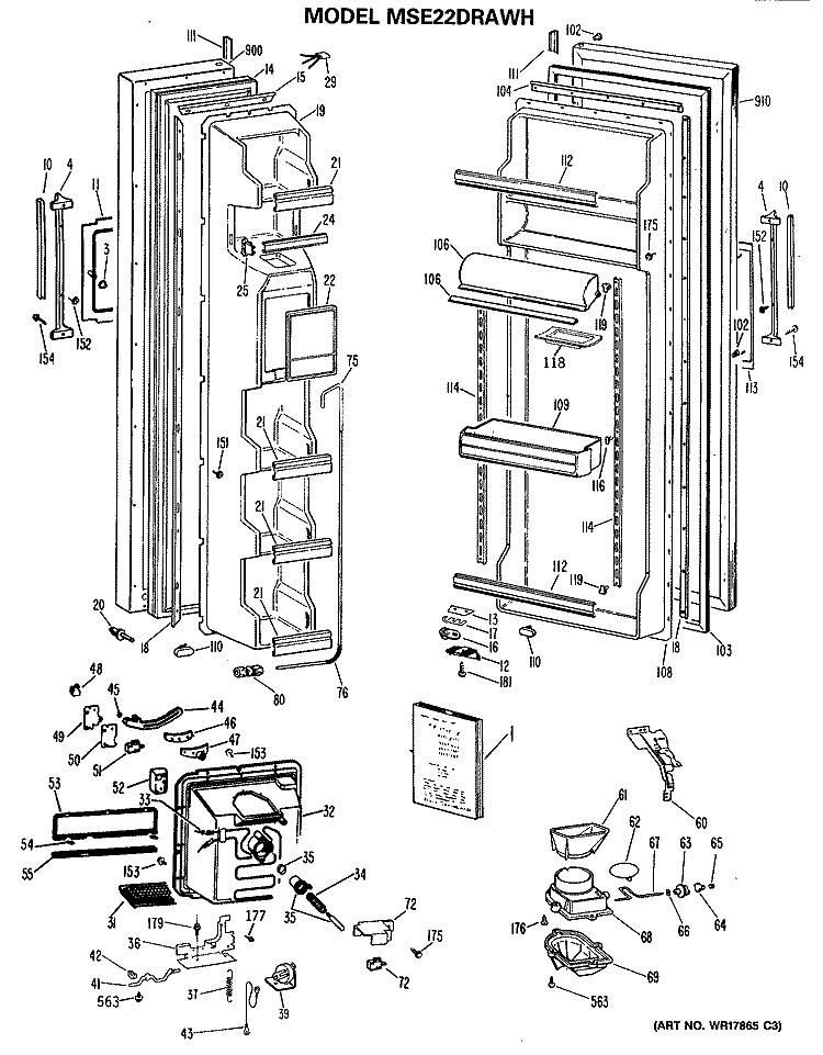 Section Diagram and Parts List for MSE22DRAWH  General Electric Refrigerator