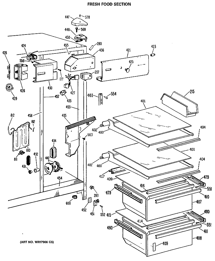 FRESH FOOD SECTION Diagram and Parts List for MSE22DRAWH  General Electric Refrigerator