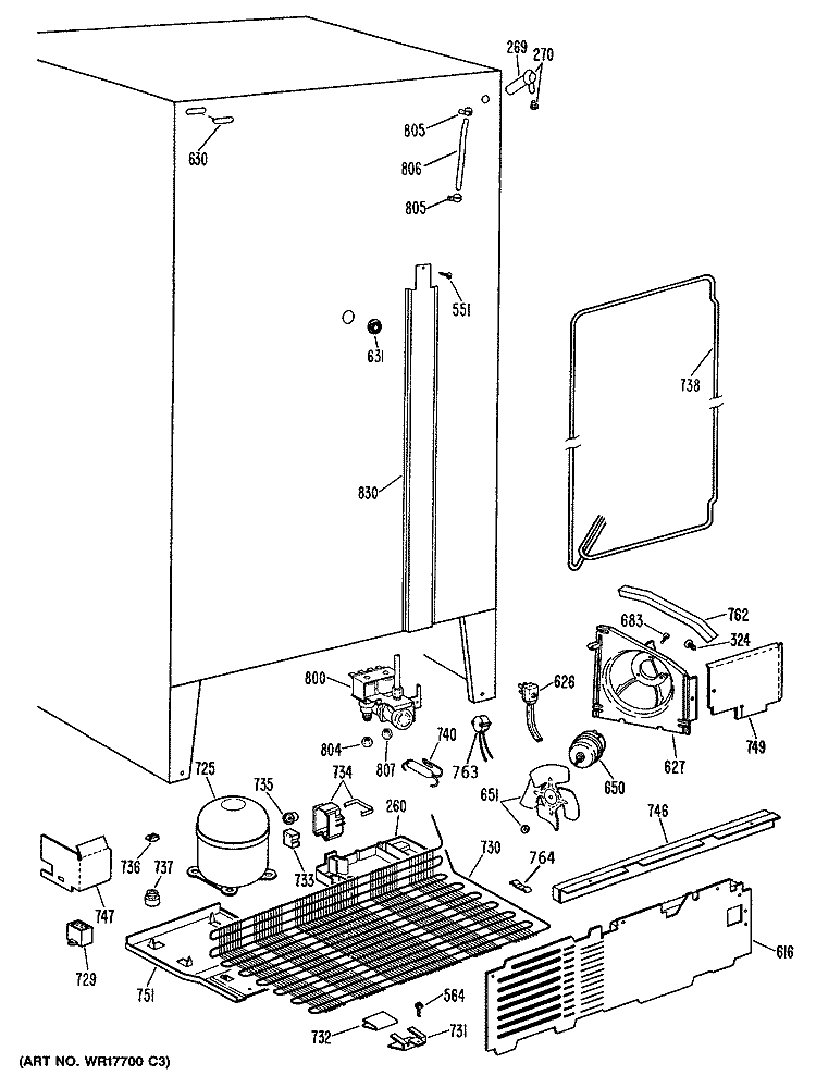 Section Diagram and Parts List for MSE22DRAWH  General Electric Refrigerator