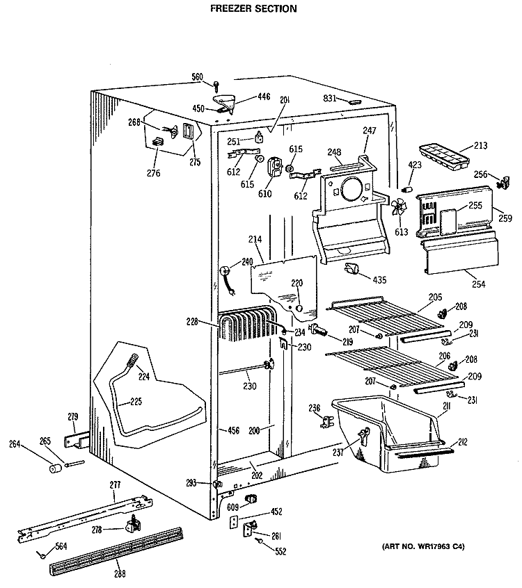FREEZER SECTION Diagram and Parts List for MSE20GRAWH  General Electric Refrigerator