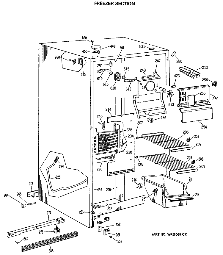 FREEZER SECTION Diagram and Parts List for MSX20EASAAD  General Electric Refrigerator
