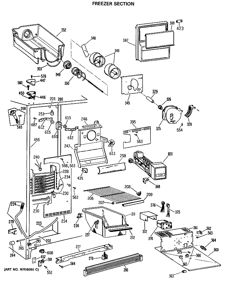 FREEZER SECTION Diagram and Parts List for MSX20GWSAWH  General Electric Refrigerator