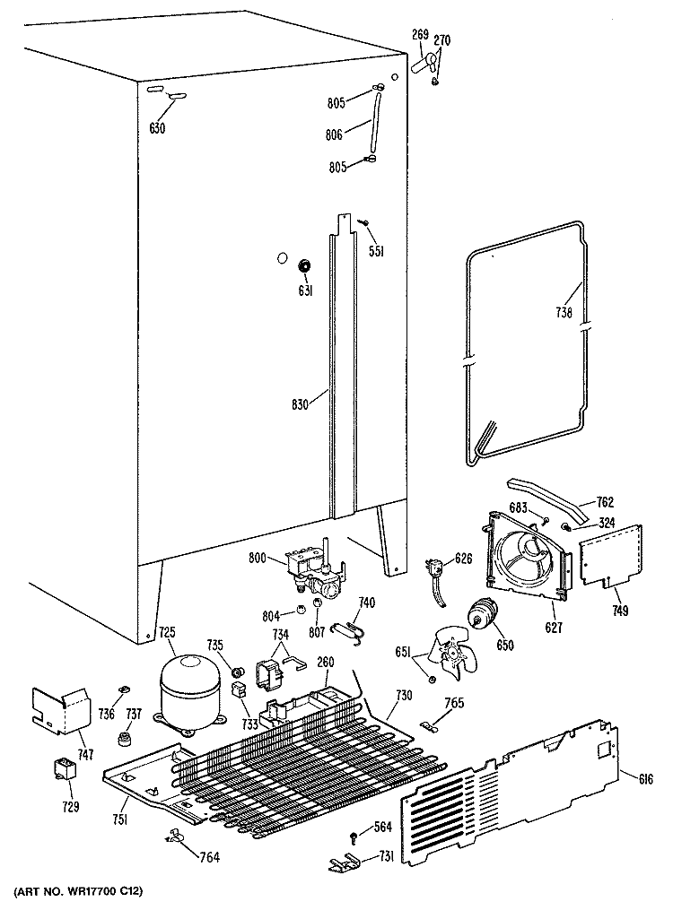 Section Diagram and Parts List for MSX20GWSAWH  General Electric Refrigerator