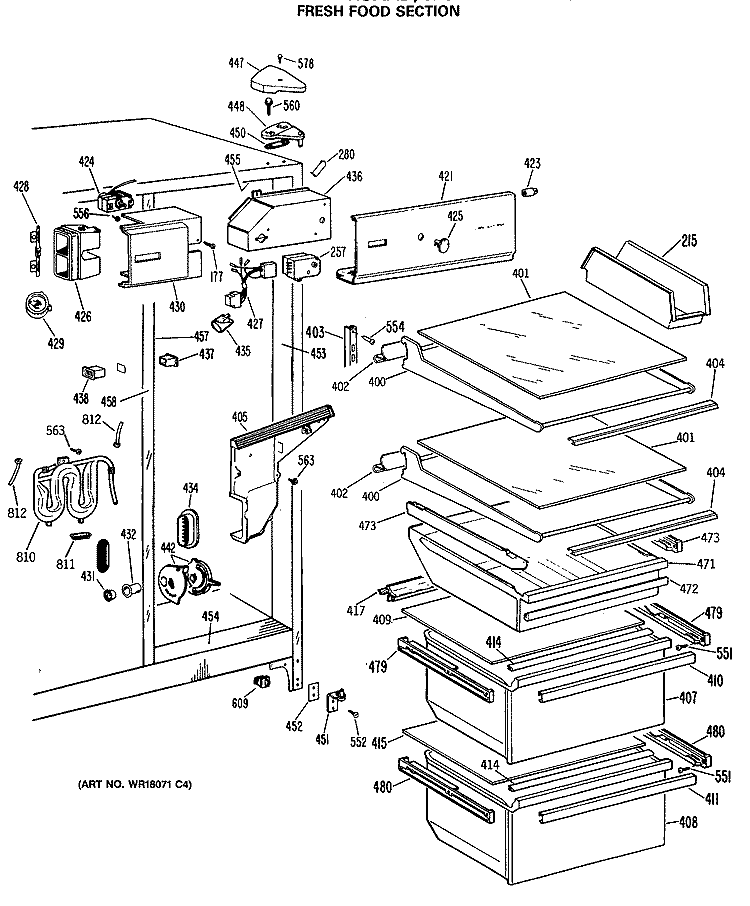 FRESH FOOD SECTION Diagram and Parts List for MSX27DRSAWH  General Electric Refrigerator
