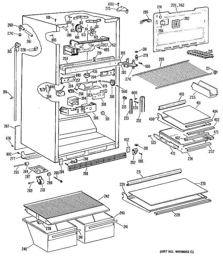 Section Diagram and Parts List for MTX21GRBRAD  General Electric Refrigerator