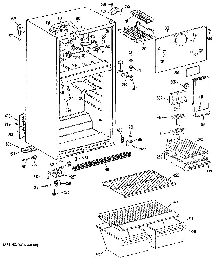 Section Diagram and Parts List for MTXY14EPKRHA  General Electric Refrigerator