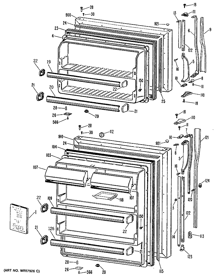 Section Diagram and Parts List for MTX21EPJRWH  General Electric Refrigerator