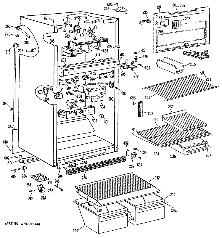 Section Diagram and Parts List for MTX21EPJRWH  General Electric Refrigerator