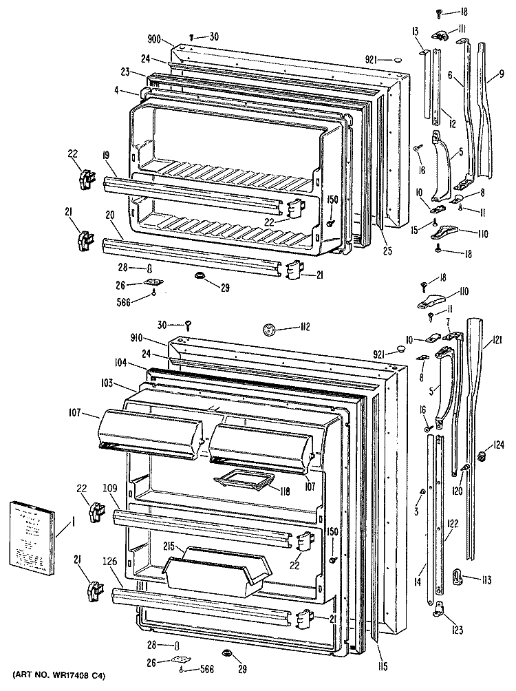 Section Diagram and Parts List for MTE18GRERWH  General Electric Refrigerator