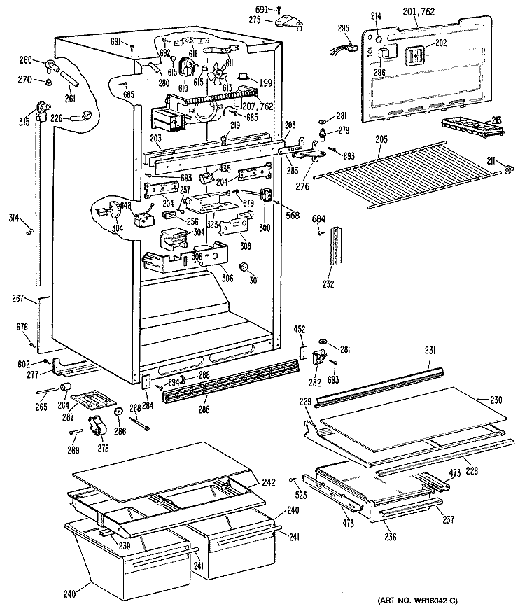 Section Diagram and Parts List for MTE18GRERWH  General Electric Refrigerator